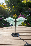 Green Fluorite Carved Angel Wings on Stand