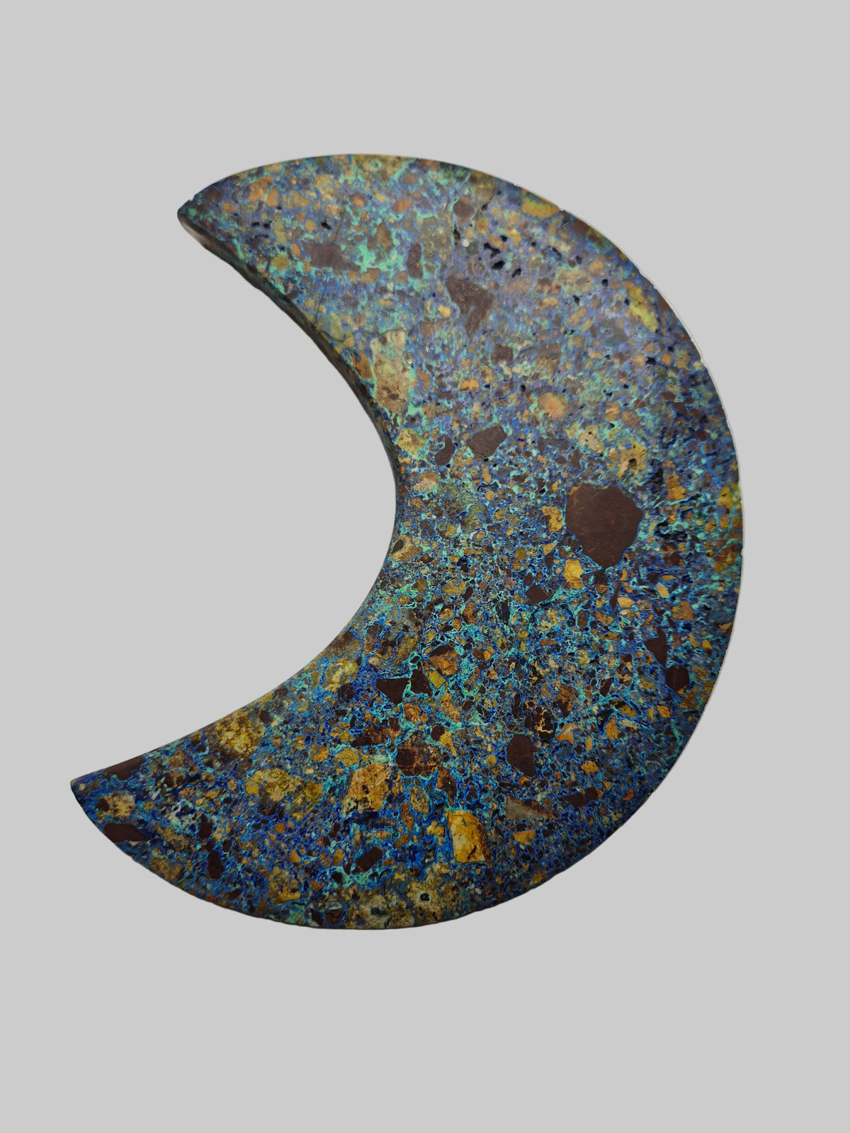 Natural Azurite Crescent Moon Carving on Stand