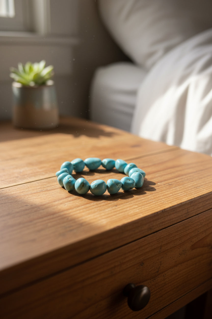 Natural Turquoise Tumble Stone Elasticated Bracelet with Gift Pouch