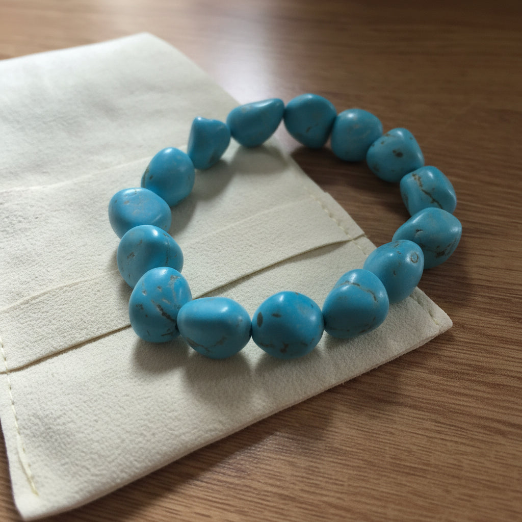 Natural Turquoise Tumble Stone Elasticated Bracelet with Gift Pouch