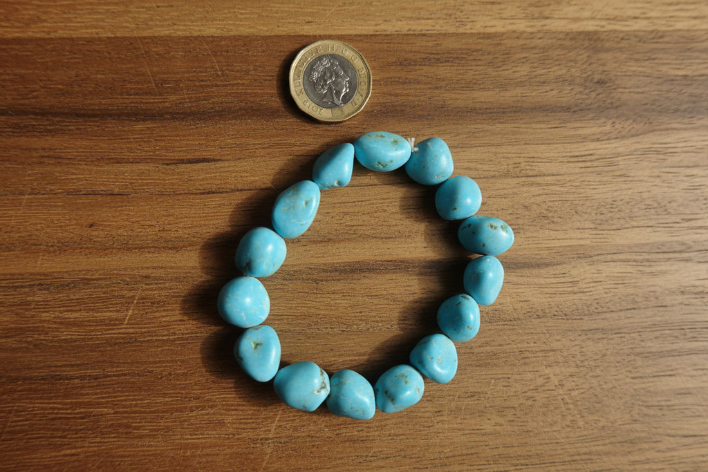 Natural Turquoise Tumble Stone Elasticated Bracelet with Gift Pouch