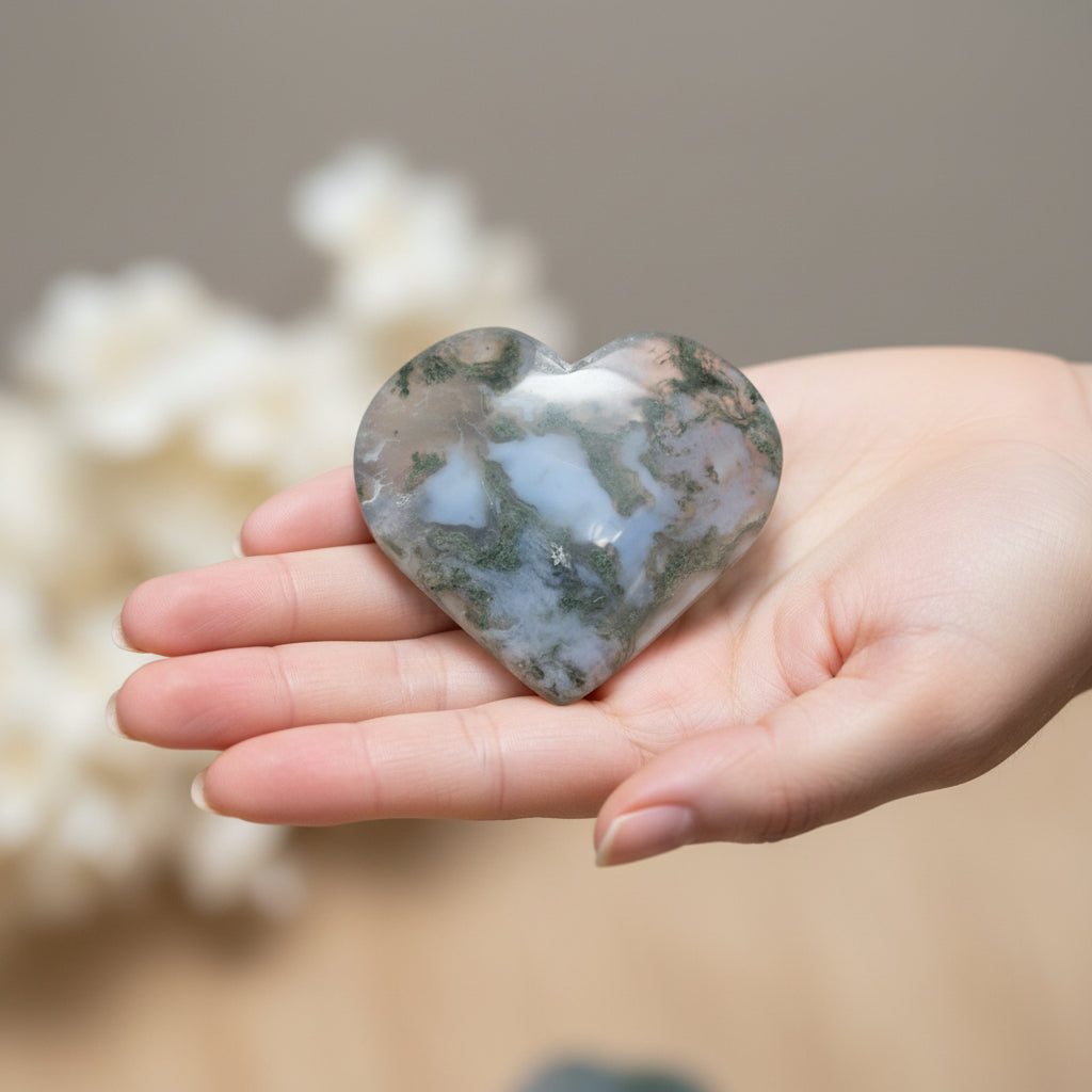 Moss Agate Heart With Druzy