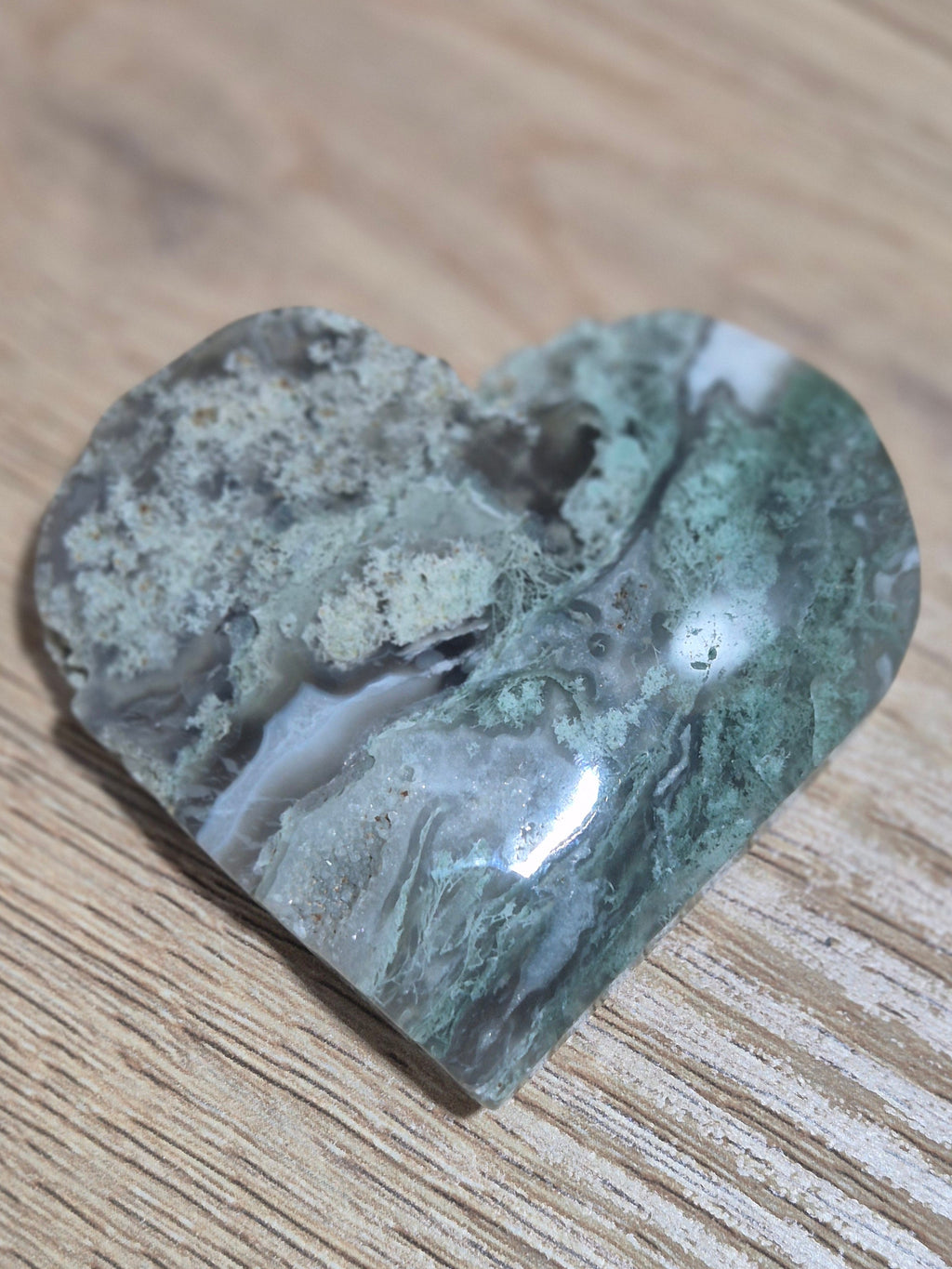 Moss Agate Heart with Druzy