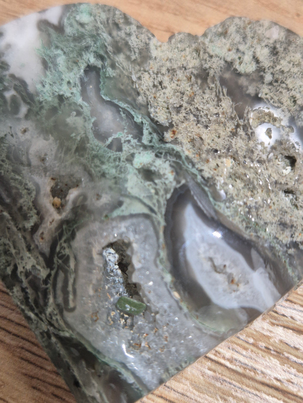 Moss Agate Heart with Druzy