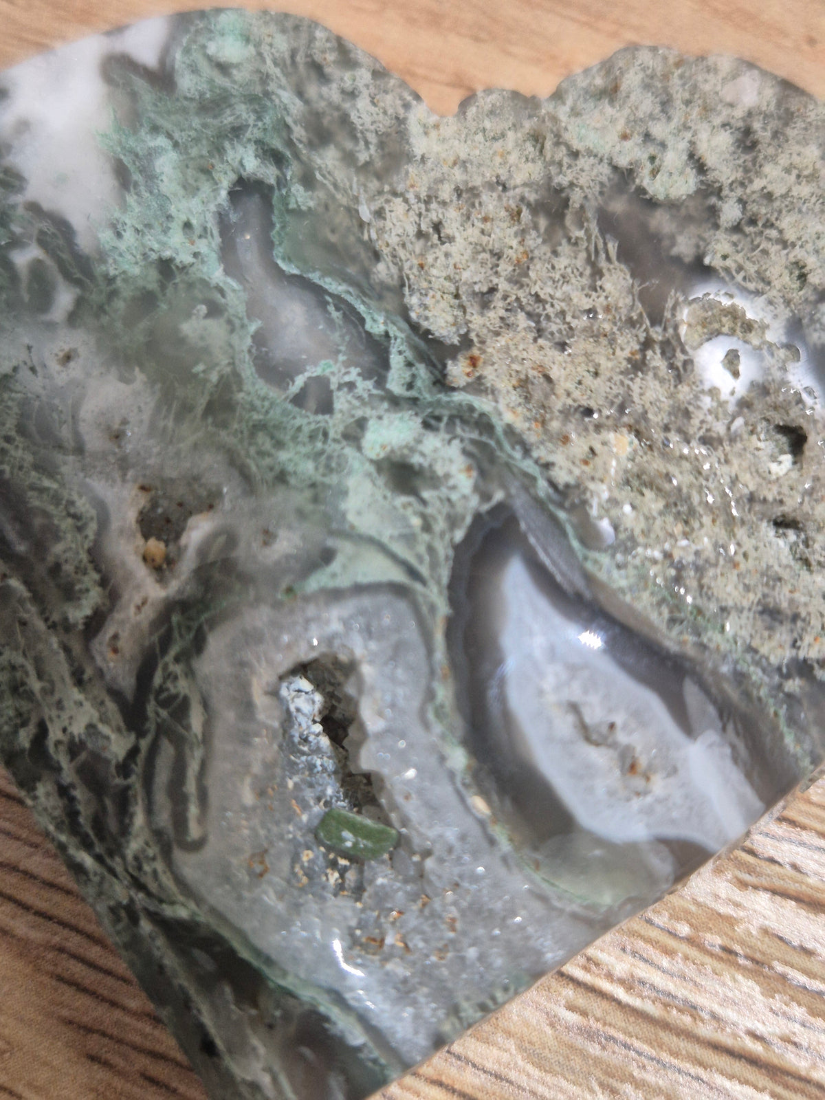 Moss Agate Heart with Druzy