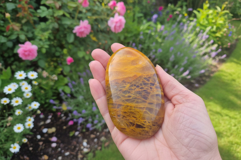XL Golden Healer Quartz Palm Stone with Rainbows | Master Healer (10cm, 208g)