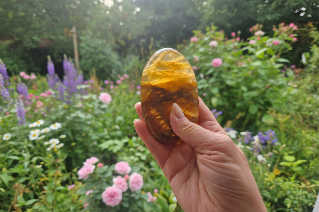XL Golden Healer Quartz Palm Stone with Rainbows | Master Healer (10cm, 208g)