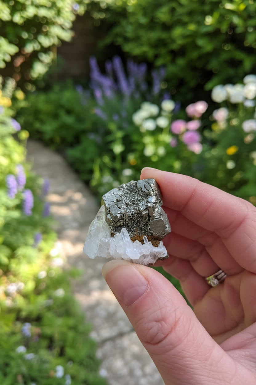 Pyrite Cluster on Quartz with Needle Points & Iron Inclusions (60g)