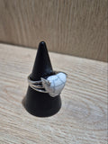 Silver-Plated Triple-Band Howlite Heart Ring (Adjustable)
