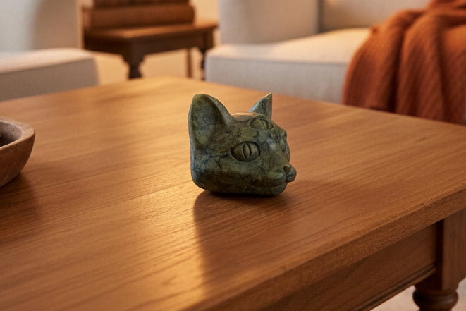 Hand Carved Serpentine Cat Head