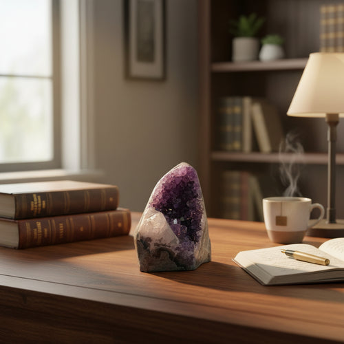 Amethyst Cut Base Cluster with Calcite