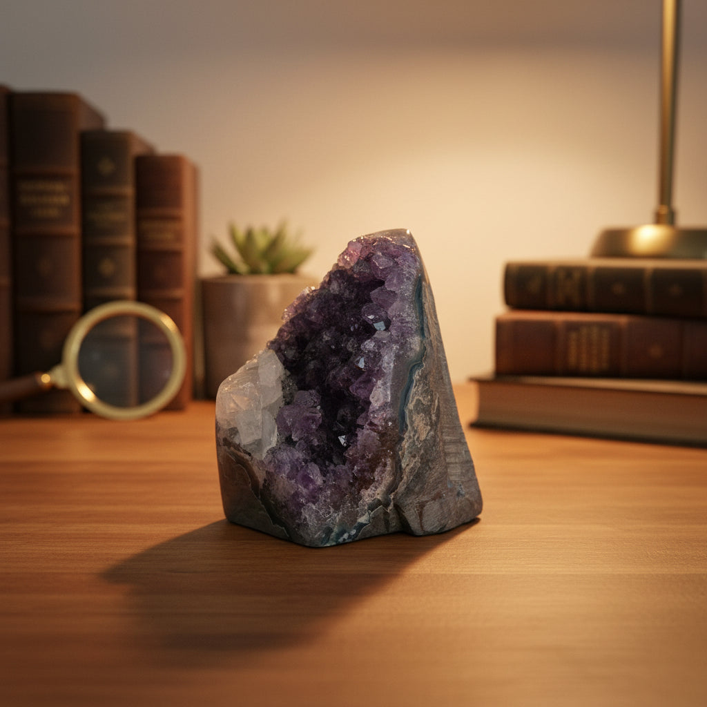 Amethyst Cut Base Cluster with Calcite