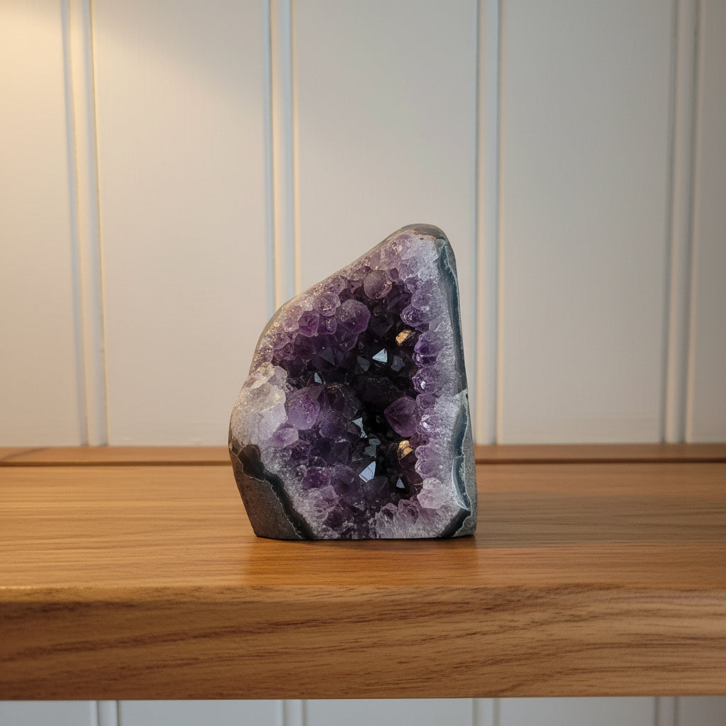 Amethyst Cut Base Cluster with Calcite