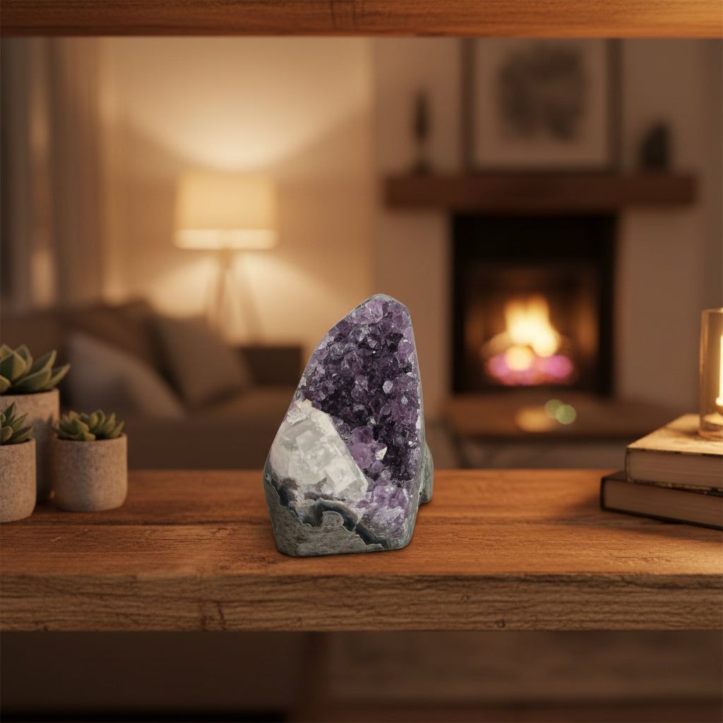 Amethyst Cut Base Cluster with Calcite