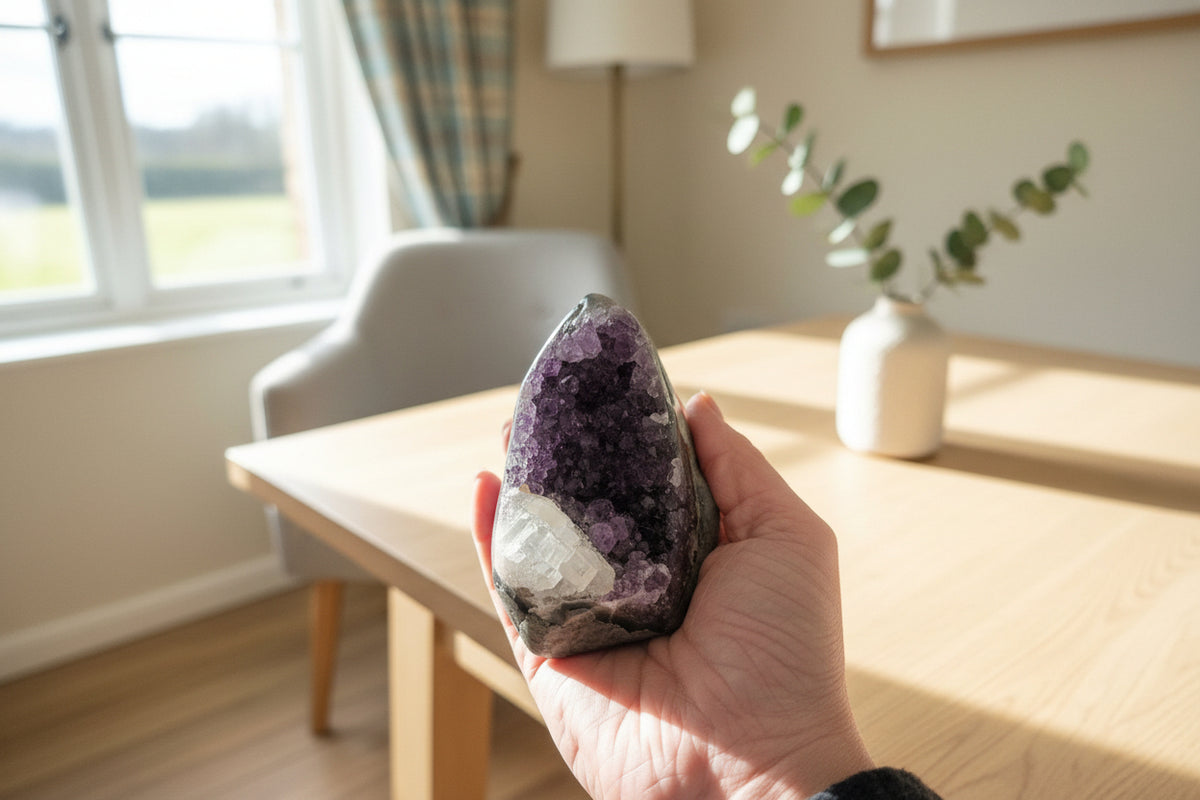 Amethyst Cut Base Cluster with Calcite